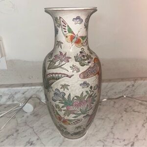 Large Handcrafted Imported Floral and Butterfly Ceramic Asian Vase